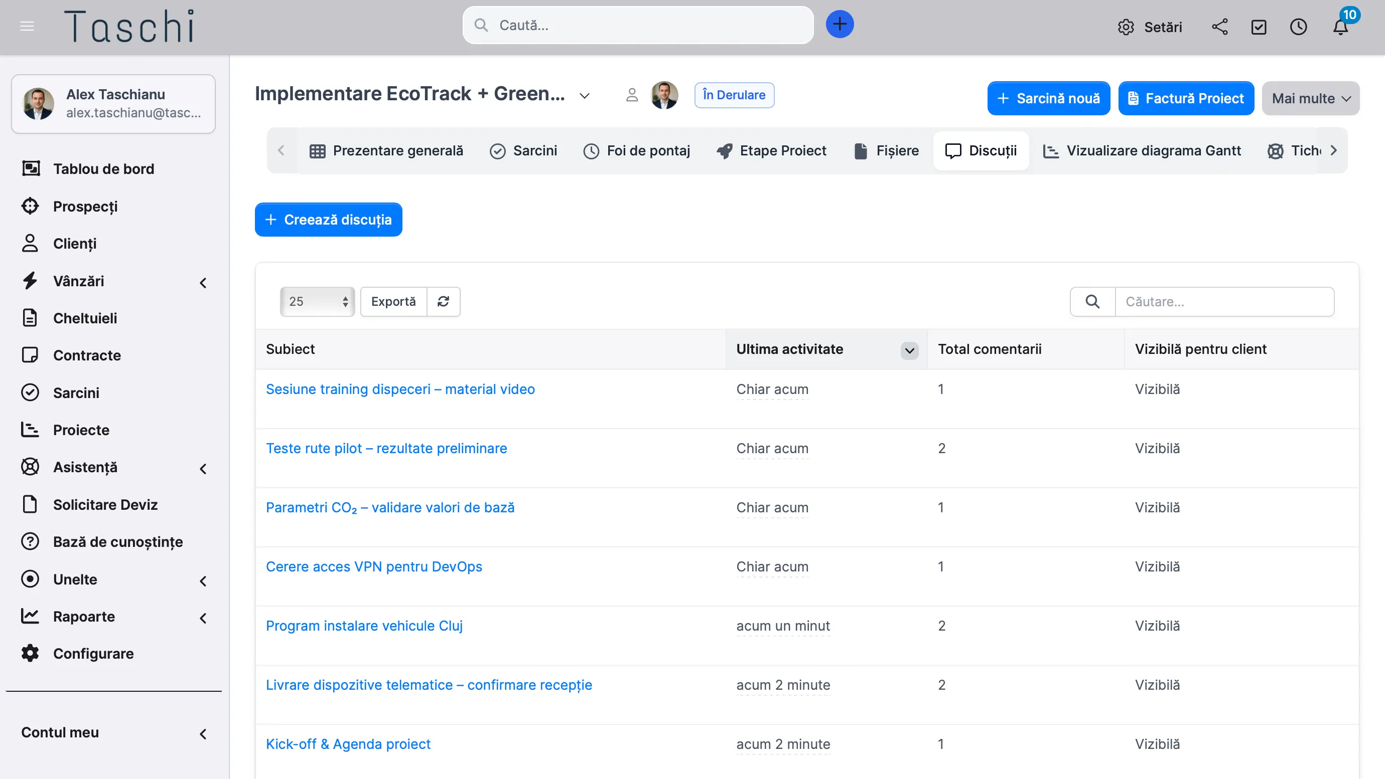 Flux comunicare client în Taschi