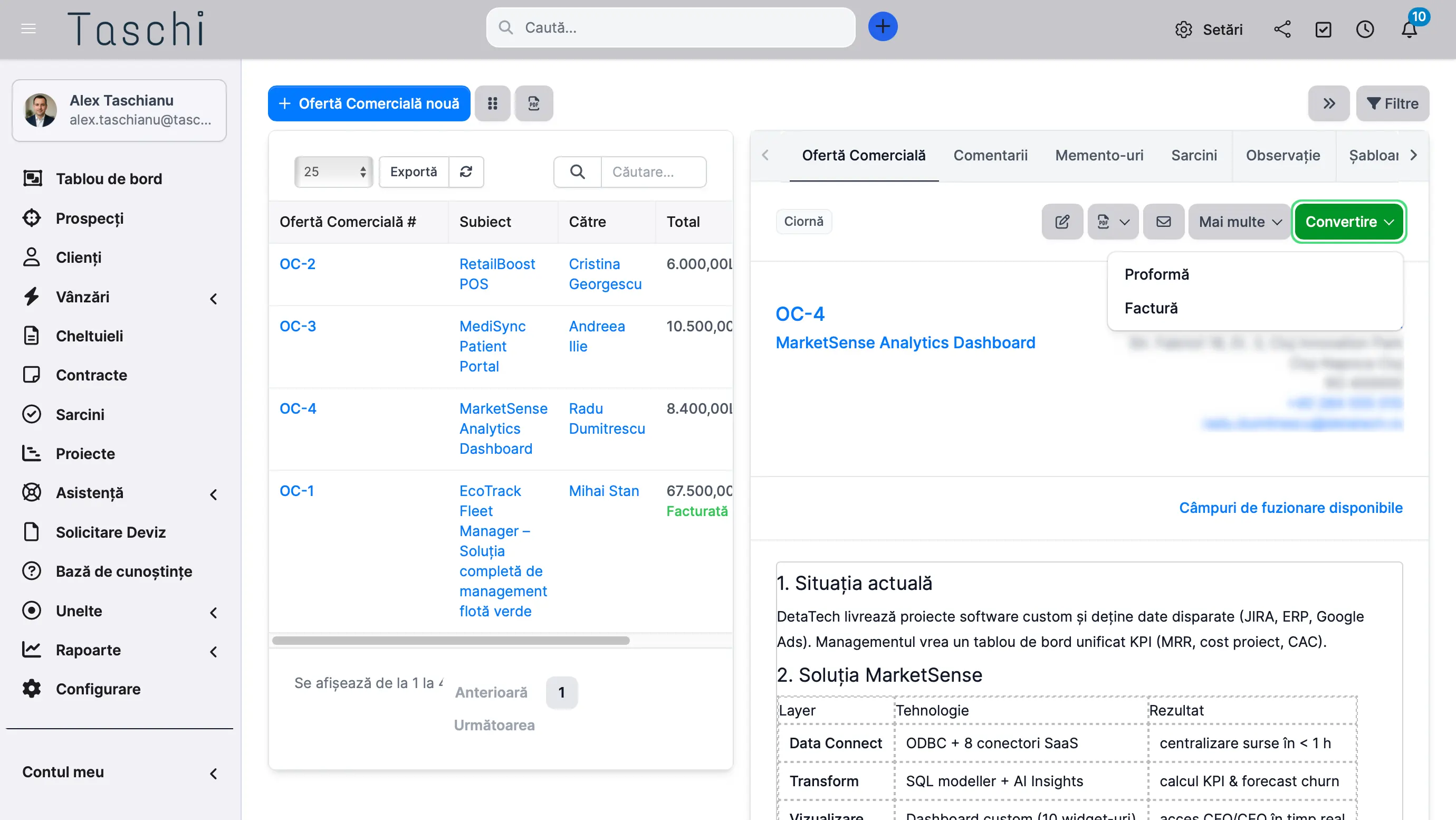 Conversie ofertă în factură